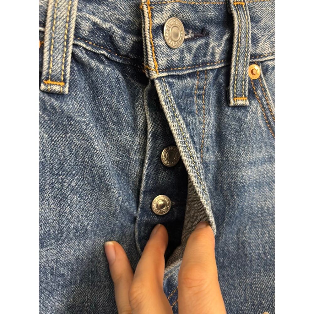 Levi's Skirt Womens 28 Blue Jean Denim Deconstructed Mini Button Fly Raw Hem - Picture 9 of 9
